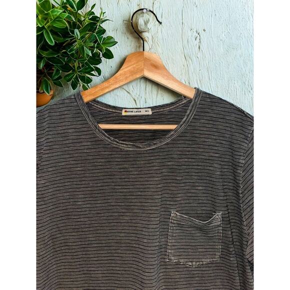 Marine Layer T-Shirt M/L Olive Green Navy Stripe Signature Pocket Style 15101 - Picture 3 of 7